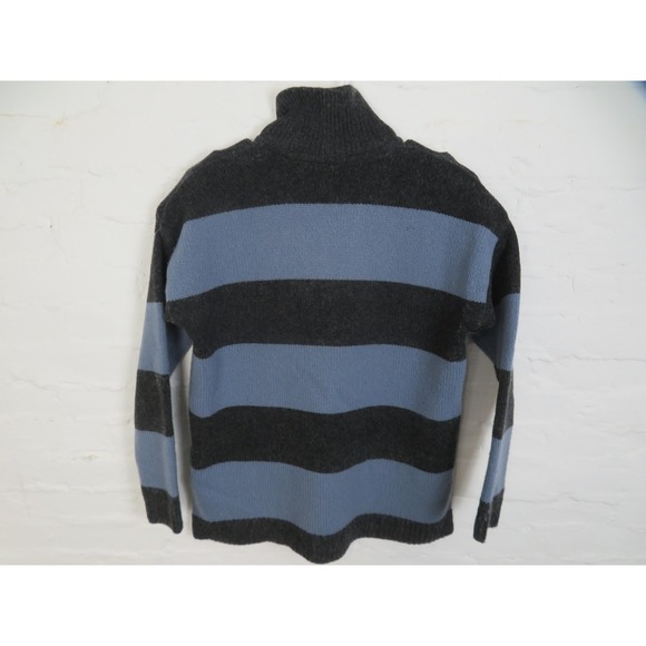 Madewell Sweater Womens Small Rugby Stripe Polo Blue Gray Stripe Mock Neck Wool - Picture 6 of 8